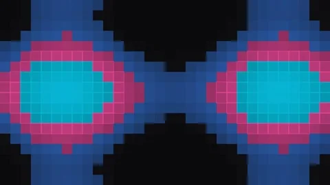 Abstract pixel art pattern featuring vibrant blue and pink geometric shapes Video stock 335118087