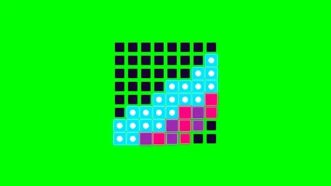 Abstract pixel art pattern featuring vibrant blocks on a green background Stock Footage 340902880
