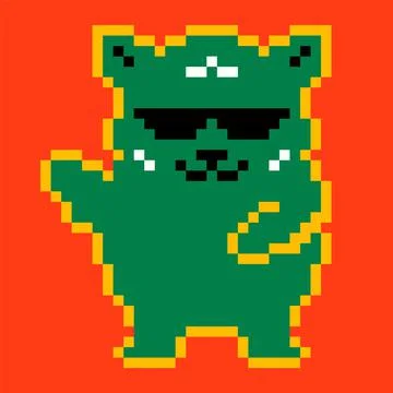 Abstract pixel bear. Modern cute pixel animal in trendy glasses. Retro colorful Stock Illustration