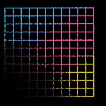 Abstract pixel blue, pink and yellow gradient squared grid pattern, wireframe 스톡 일러스트