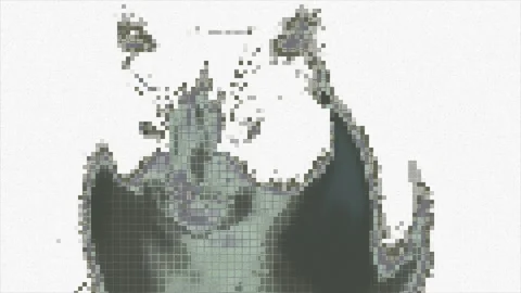 Abstract Pixel Cat with Glitch Gradient - Cyan-Purple Digital Art Background (4K Stock Footage 304913128