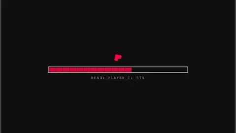 Abstract Pixel Character Moving Across a Red Progress Bar in a Dark Retro Sce Stock Footage 346909430