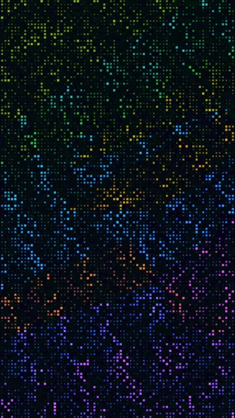 Abstract pixel light motion with shifting colorful squares on dark screen. Stock Footage 344709014