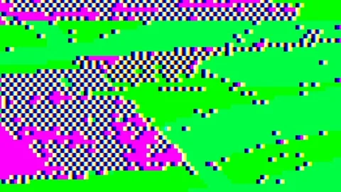 Abstract pixel retro 8bit black, pink and green noise static overlay texture Stock Footage 289807835