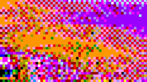 Abstract pixel retro 8bit rgb purple orange neon video game glitch noise texture Stock Footage 283966728