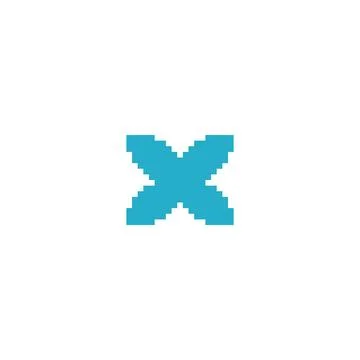 Abstract pixel shape of cross or letter X, blue color. Vector illustration of Illustrazione stock