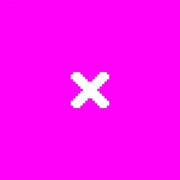 Abstract pixel shape of cross or letter X, white on bright pink background. Illustrazione stock