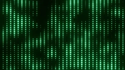 Abstract pixelated dotted blinking green lights on dark background, looped Vídeos de archivo 259403980