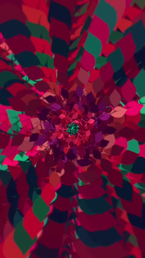 Abstract Pixelated Foilage Shapes in a Vibrant Spiral. Vertical Background Stock Footage 263686052