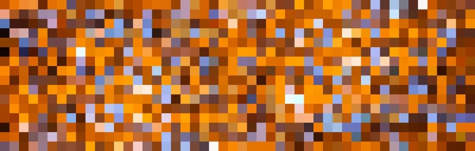 Abstract pixelated mosaic pattern with orange and blue squares Stockfoto's