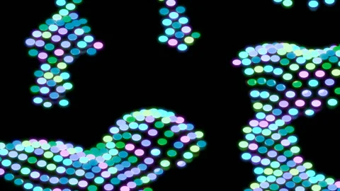 Abstract pixelated pattern with colorful circles waving like clouds on a black Stock Footage 188573980