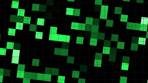 Abstract pixelated pattern of varying shades of green squares on a black ba.. イラスト素材