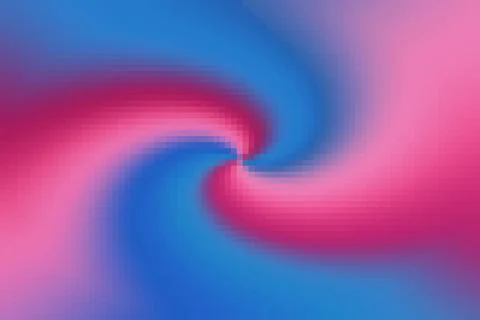 Abstract Pixelated Twirl Gradient Background with Blue and Neon Pink Swirl Stock Illustration