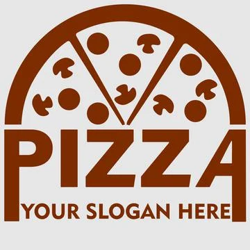Abstract pizza logo for packaging or menu with mushrooms, tomatoes and sausages Stock Illustration