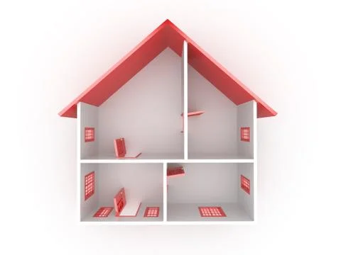 Abstract plan of home, on white isolated background. 3d Stock Illustration