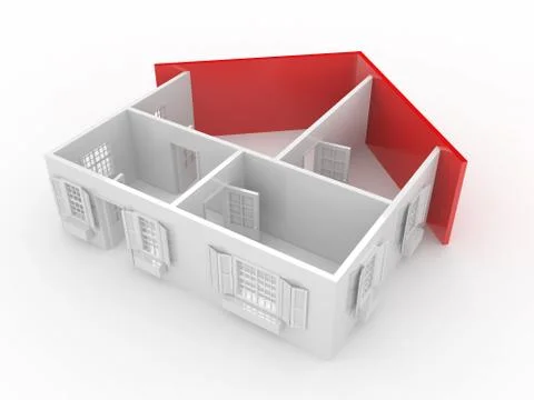 Abstract plan of home, on white isolated background. 3d Stock Illustration
