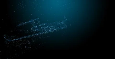 Abstract plane shark form lines and triangles, point connecting network on blue Stock Illustration