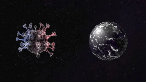 Abstract planet and virus cell floating side by side over black background. Stock Footage 127245743
