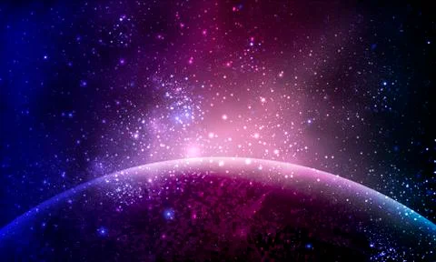 Abstract planet in blue violet space Stock Illustration