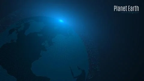 Abstract planet on a dark blue background. Earth. World map. Blue light. Sci- Stock Illustration
