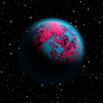 Abstract planet Earth with blue atmosphere and continents covered with a toxi Stock Illustration