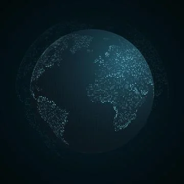 Abstract planet earth. Blue map of the earth from the square points. Dark bac Stock Illustration