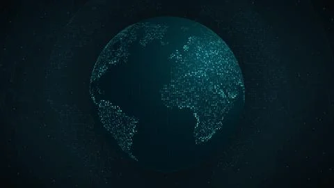 Abstract planet earth. Blue map of the earth from the square points. Dark bac Stock Illustration