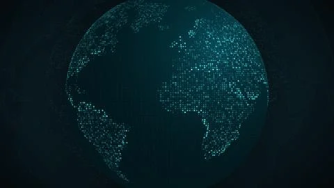 Abstract planet earth. Blue map of the earth from the square points. Dark bac 库存插图