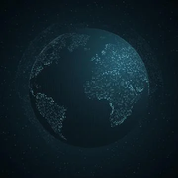 Abstract planet earth. Blue map of the earth from the square points. Dark bac Stockillustratie