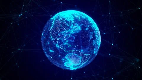 Abstract planet Earth with particles and a connected shell with lines. Glob.. Stock Illustration