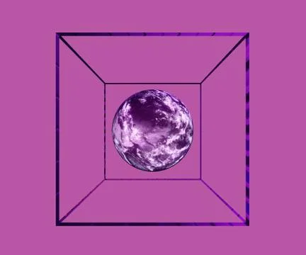 Abstract planet Earth with wireframe in cube on purple background, 3d render Stock Illustration