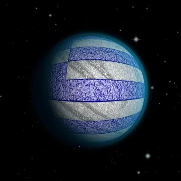 Abstract planet Greece with destroyed surface in the Greek flag style Stock Illustration