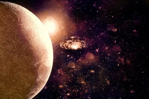 Abstract Planet Horizon On Deep Space Nebula Galaxy Background Stock Illustration