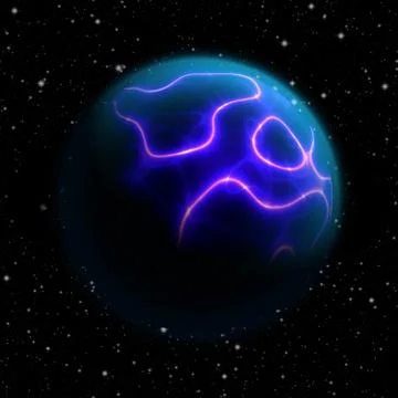 Abstract planet with massive global thunderstorm with violet plasma electric Stock Illustration