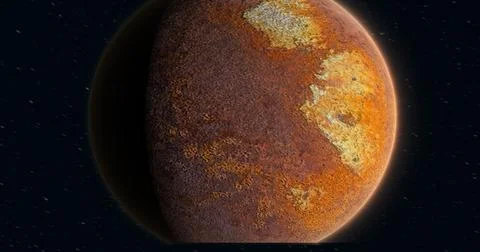Abstract planet red rusty realistic futuristic round sphere against the backg Ilustração Stock