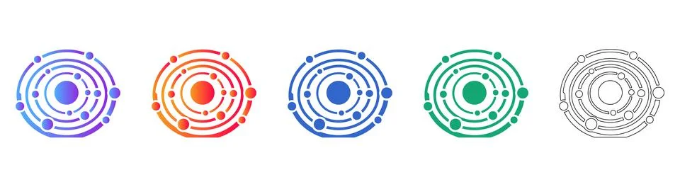 Abstract Planetary Solar System Graphic Icon Set Stock Illustration
