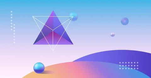 Abstract planets on a background of wireframe geometric shapes. Abstract draw Stock Illustration