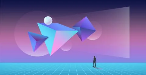 Abstract planets on a background of wireframe geometric shapes. Abstract draw Stock Illustration