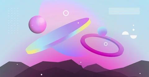 Abstract planets on a background of wireframe geometric shapes. Abstract draw Stock Illustration