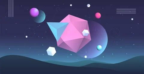 Abstract planets on a background of wireframe geometric shapes. Abstract dr.. Stock Illustration
