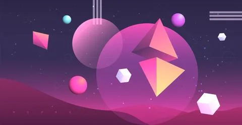 Abstract planets on a background of wireframe geometric shapes. Abstract dr.. Stock Illustration