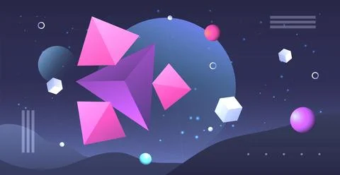 Abstract planets on a background of wireframe geometric shapes. Abstract dr.. Stock Illustration