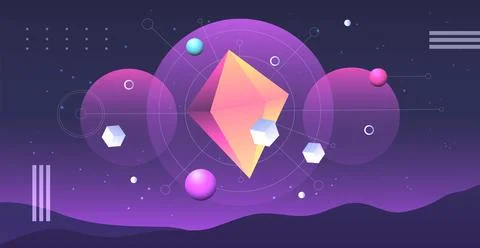 Abstract planets on a background of wireframe geometric shapes. Abstract dr.. Stock Illustration