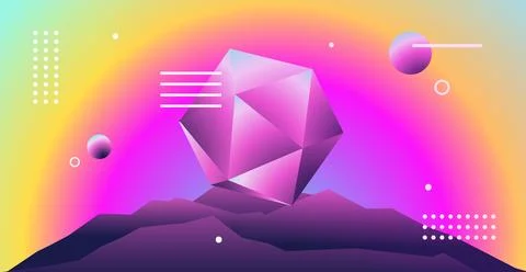 Abstract planets on a background of wireframe geometric shapes. Abstract dr.. Stock Illustration