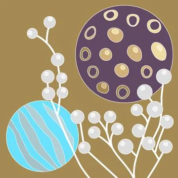 Abstract planets view with abstract plant simple vector illustration Stock Illustration