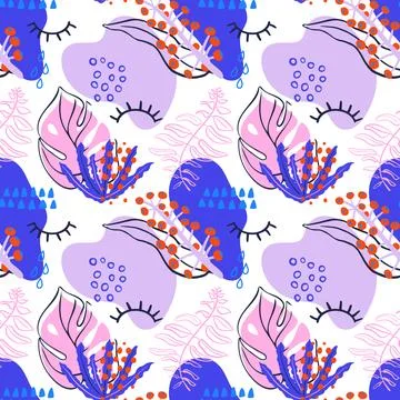 Abstract plant seamless pattern with tropical rainforest elements Stock Illustration