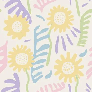 Abstract plants flat vector seamless pattern. Minimalistic foliage and branches Stock Illustration