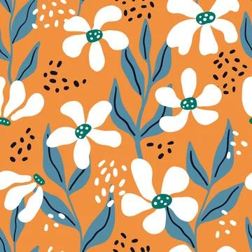 Abstract plants flat vector seamless pattern. Minimalistic foliage and branches Stock Illustration