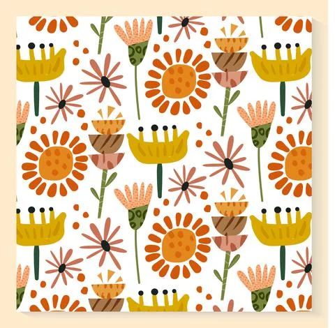 Abstract plants seamless pattern with hand drawing wild field herbs and flowers 스톡 일러스트