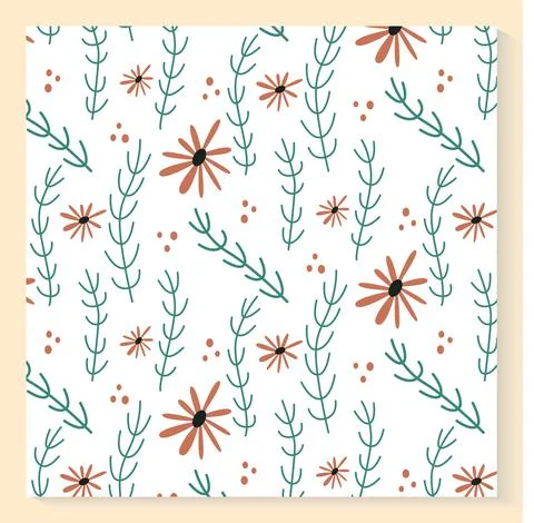 Abstract plants seamless pattern with hand drawing wild field herbs and flowers Stock Illustration